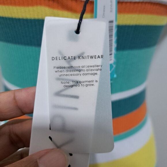 MinkPink Kosa Striped Knit Midi Dress Orange Multi Color Medium NWT - Picture 7 of 11